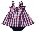 Baby Navy Blue & Pink Check Print 2 Piece Dress Set 