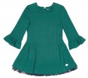 Girls Green Dress & Navy Blue Synthetic Fur Collar