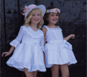 Girls White Cotton Lace Dress with Sash