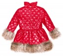 Girls Red Quilted Coat with Synthetic Fur Collar & Cuffs