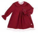 Burgundy Dress with Round Collar & Frilled hem