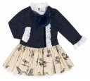 Girls Navy Blue Jersey & Bird Print Dress