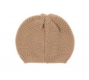 Beige Knitted Hat with Velvet Bow