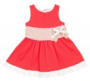 Girls Coral & Beige Dress with Bow