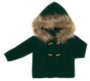 Bottle Green Knitted Cardigan With Synthetic Fur Hood