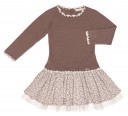 Girls Brown Knitted Dress with Removable Collar & Embroidered Skirt