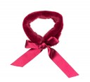 Girls Burgundy Synthetic Fur Scarf with Satin Bow