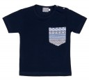 Boys Navy Blue T-Shirt With Jacquard Pocket