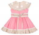 Coral Pink & Beige Polka Dot Flared Dress