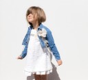 Girls Denim Jacket with Hand Made Maxi Flower Brooch & Lace Trim 
