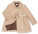 Girls Beige Traditional Coat With Lace & Velvet Bows