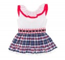Girls White & Red Checked Dress with Ruffle Necklace