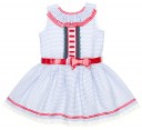 Blue & White Lace Dress with Red Bow Belt