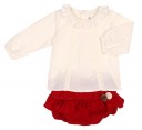 Baby Ivory Blouse & Red Frilly Knickers Set