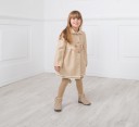 Girls Beige Traditional Coat With Lace & Velvet Bows