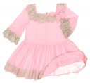 Girls Pink Polka Dot Dress With Beige Lace