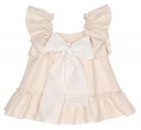 Girls Beige & Gold Ruffle Dress with Bow 