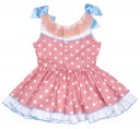 Girls Vintage Pink & Blue Polka Dot Linen Dress
