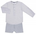 Boys White & Gray Cotton Shirt & Chambray Shorts Set 