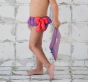 Girls Coral Pink & Blue Ruffle Bikini Bottoms