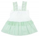 White & Green Cotton Knitted Goose Dress With Striped Skirt