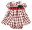 Deep Red & Green Check Dress & Knickers 2 Piece Set with Pompoms
