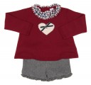 Girls Burgundy Heart Sweater & Denim Short Set 