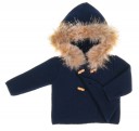 Blue Knitted Cardigan With Synthetic Fur Hood