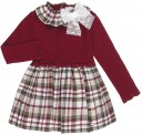 Dolce Petit Girls Burgundy Knitted & Green Checked Dress 