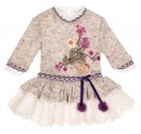 Baby Girls Beige Melange & Purple 2 Piece Dress Set 