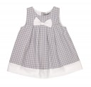 Light Gray & White Check Cotton Dress with Bow