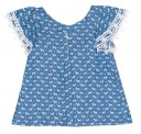 Girls Blue & Ivory Dog Print Chambray Dress