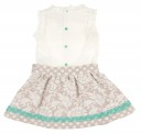 Ivory Top & Beige Jacquard Skirt with Aqua Green Bows