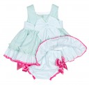 Baby Aquamarine Dress, Bonnet & Knickers Set 