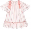 Girls Pink & White Striped Print Dress with Ruffle Sleeves