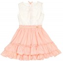 Girls Ivory & Salmon Pink Broderie Dress