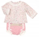 Baby Floral Blouse & Pink Cheviot Short Set 