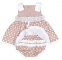 Baby Tan & White Polka Dot 3 Piece Dress Set