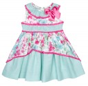 Girls Aqua Green & Pink Floral Print Layered Dress
