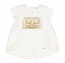 Girls Ivory Cotton & Lace Clutch Print Top 