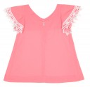 Girls Coral Pink Dress With Ruffle Sleeves