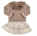 Beige & Brown Knitted Sweater & Lace Ruffle Skirt Set 