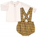 Baby Ivory Shirt & Mustard Checked Shorts with Braces