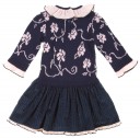 Navy Blue & Pink Knitted Dress with Corduroy Skirt