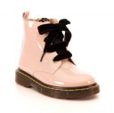 Girls Nude Patent Leather Military Boots With Velvet Bows