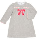 Gray Tweed Dress with Coral Red Bow
