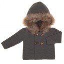 Gray Knitted Cardigan With Synthetic Fur Hood