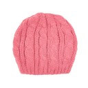 Girls Pink Knitted Hat with Flower & Velvet Bow