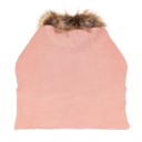 Girls Pink Knitted Poncho With Synthetic Fur Collar