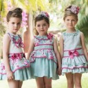 Girls Aqua Green & Pink Floral Print Layered Dress